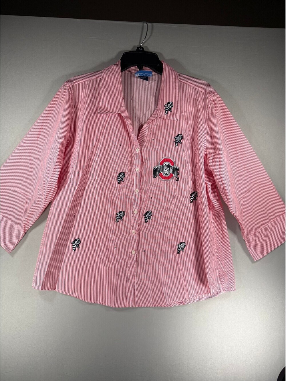Las Olas Ohio State Red Striped Button-Up Shirt Size Large